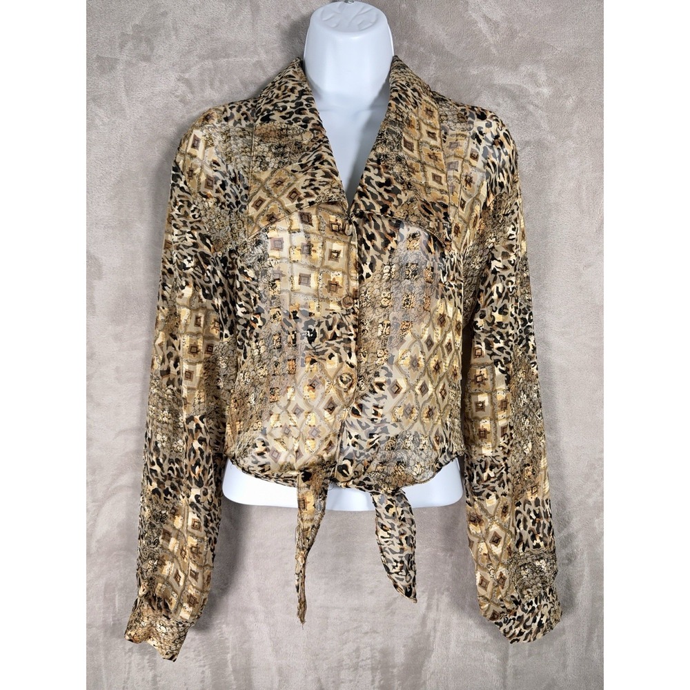 Vintage Hot Stuff Blouse Womens Size Small Animal Print Baroque Whimsygoth Fairy